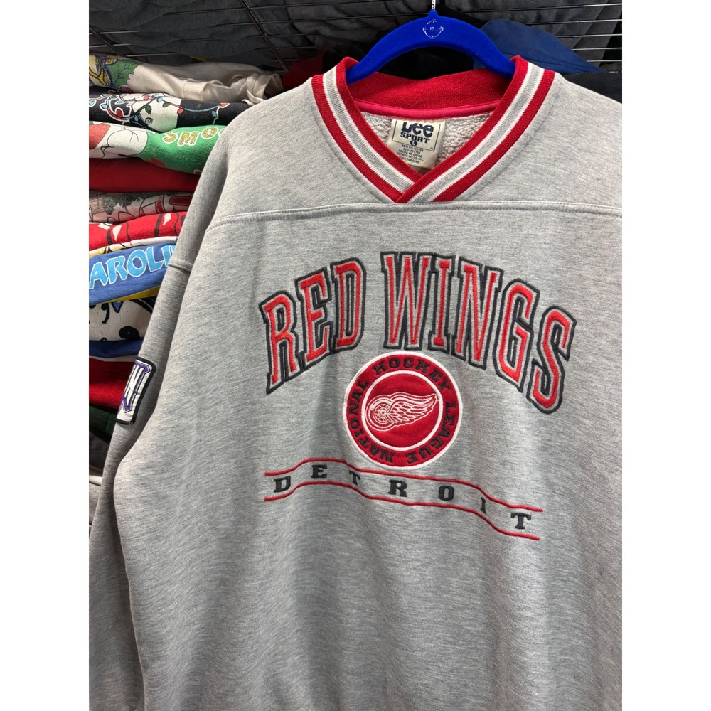 Vintage Lee Sport Detroit Red Wings NHL Sweatshirt Gray V-Neck Mens Large 6803